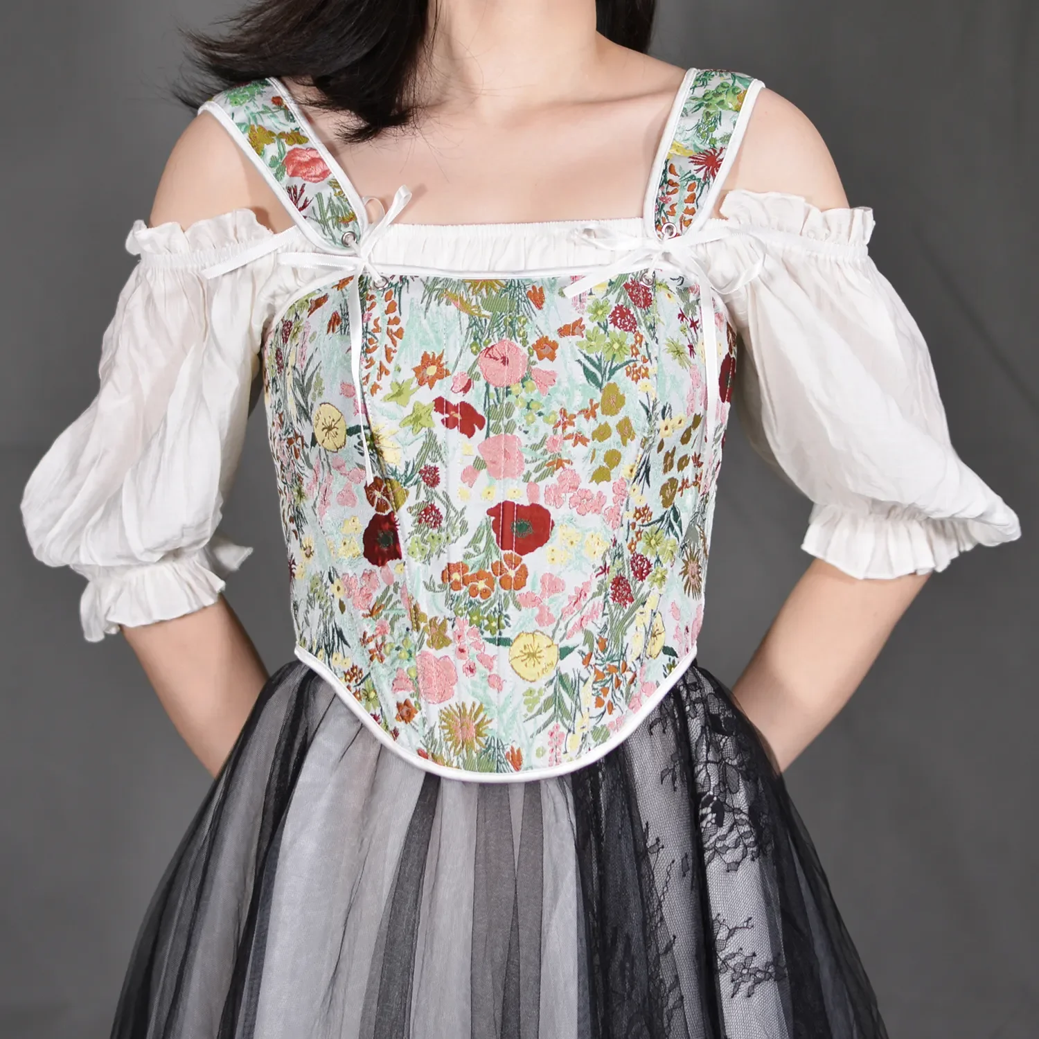 French Vintage Corset Tops Sexy Women Overbust Bustier Crop Top Tank Lace Up Women Flower Camisole Shaper Streetwear