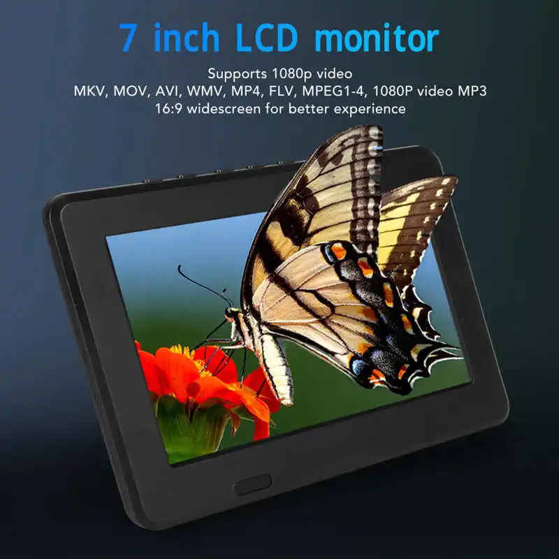 7 Inch 100-240V Portable TV ATSC USB Storage Card TV Function Rechargeable 1080P LED Digital Television US Plug
