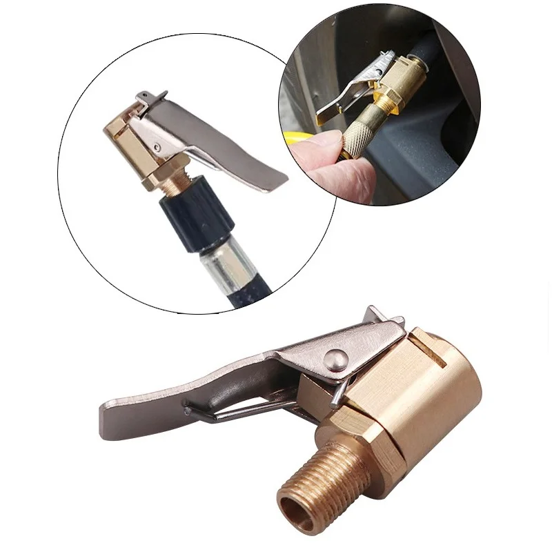 ทนทาน 8 มม.ยางรถบรรทุกทองเหลือง Air Inflator ปั๊มวาล์วเชื่อมต่อยางล้อ Clip-on อะแดปเตอร์ความปลอดภัยวาล์ว 1