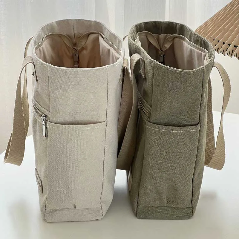 Women Fashion Retro Canvas Handbag Versatile Tote Bag Leisure Student Shoulder Bags Portable With Zipper For bag 2024 new