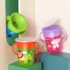 360 Rotated Cartoon Baby Learning Drinking Cup with Double Handle Flip Lid Leakproof Infants Water Cups Bottle BPA Free 2