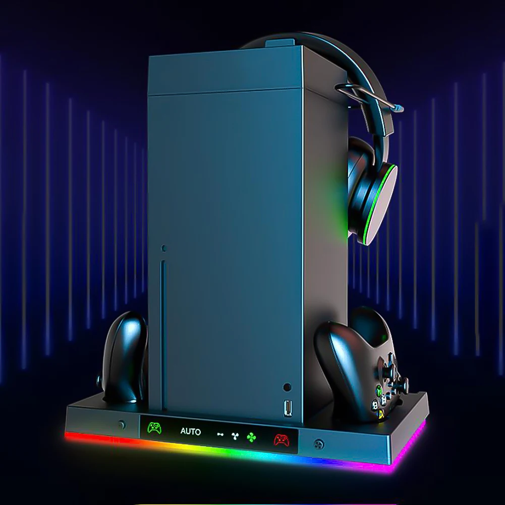 헤드폰 스탠드가 있는 RGB 충전 도크 3단계 팬이 있는 게임 컨트롤러 핸들 충전기 Xbox 시리즈 X용 게임패드 충전 시트
