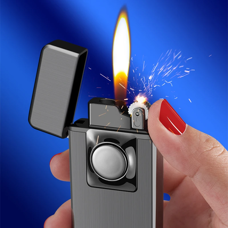 Description Picture 5 of itemSwitchable Double Fire Gas Lighter Metal Jet Blue Flame And Open Fire Inflatable Butane Cigarette Lighter For Man Christmas Gift