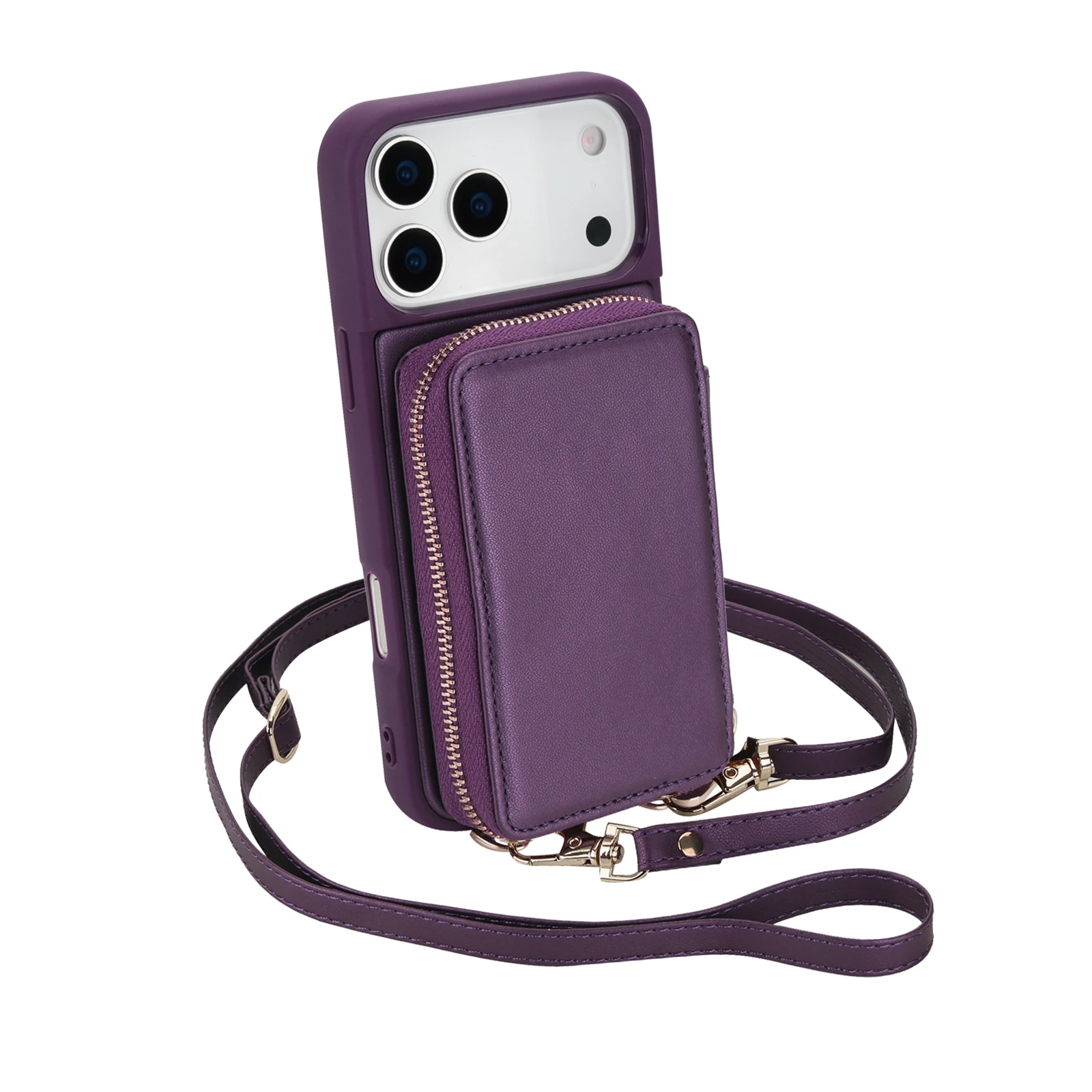 Crossbody Leather Wallet Phone Case with RFID Protection and Zippered Card Slots