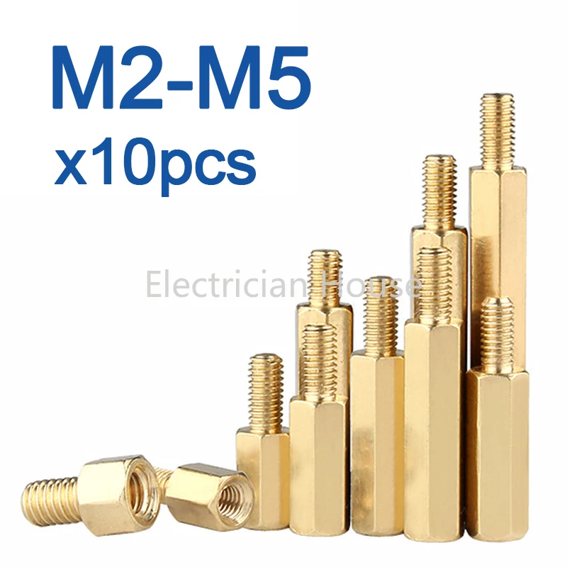 Hex Standoff 10pcs/lot M2 M2.5 M3 M4 M5 Hex Brass Spacing Screws Threaded Pillar PCB Computer PC Motherboard Standoff Spacer