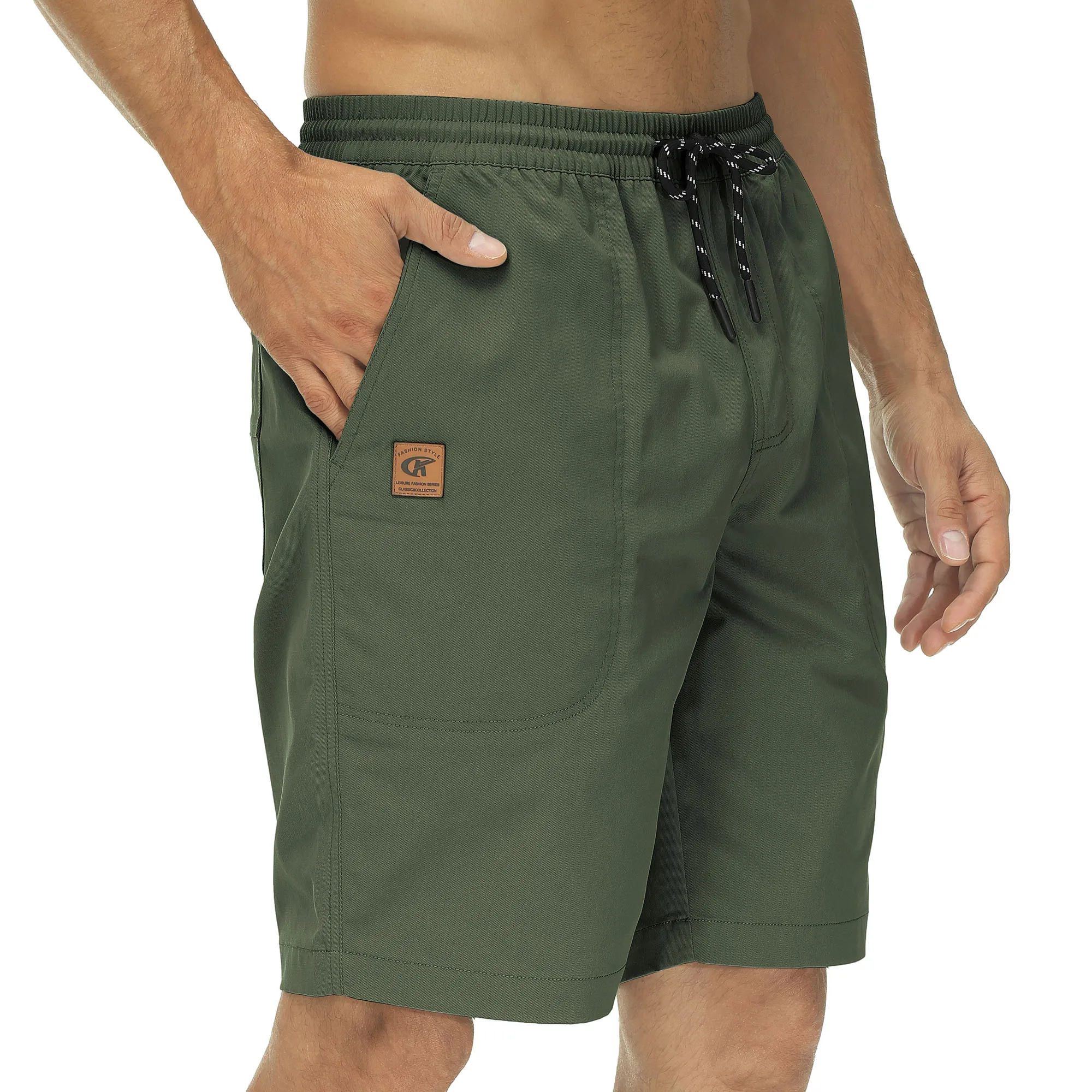 Summer Men's Casual Shorts Fashion Drawstring Shorts Knee Length Trousers Stretch Waist Sport Short Pants Streetwear