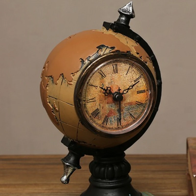 European-American Style Sphere Desk Ornament - Practical Home and Office Decoration with Clock and Globe Design for Living Room