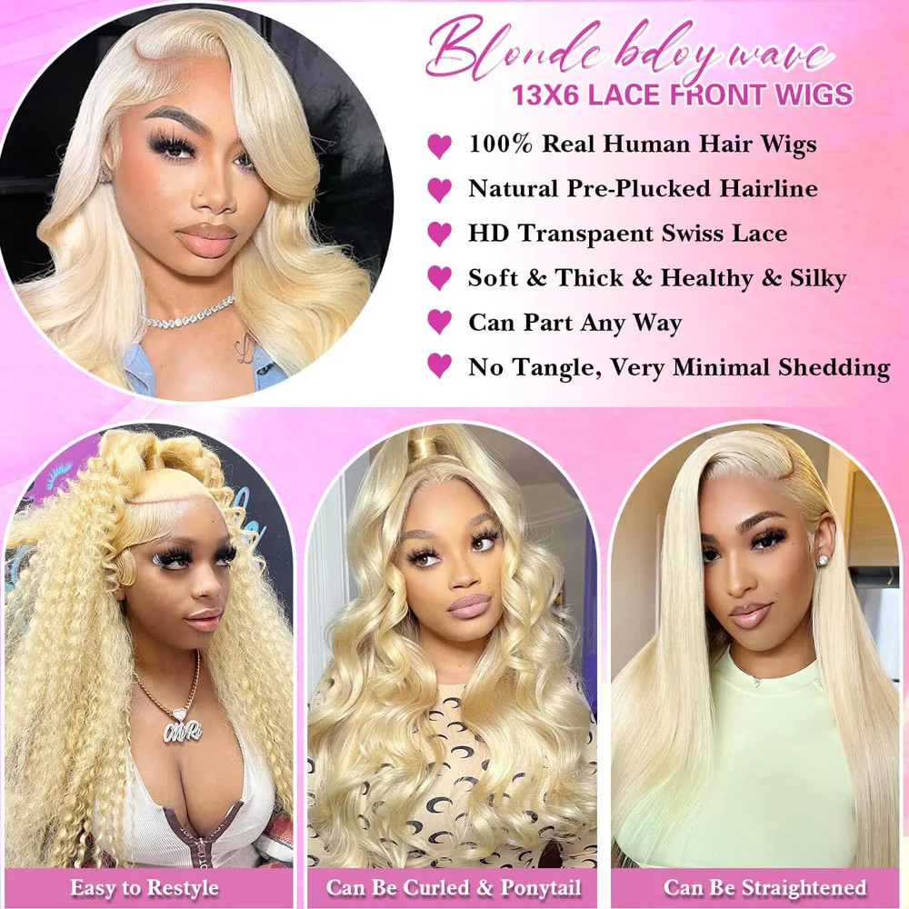 613 Lace Front Wig Human Hair 200% Density Blonde Wig Human Hair Body Wave 13x6 HD Lace Front Wigs Human Hair Pre Plucked 30Inch