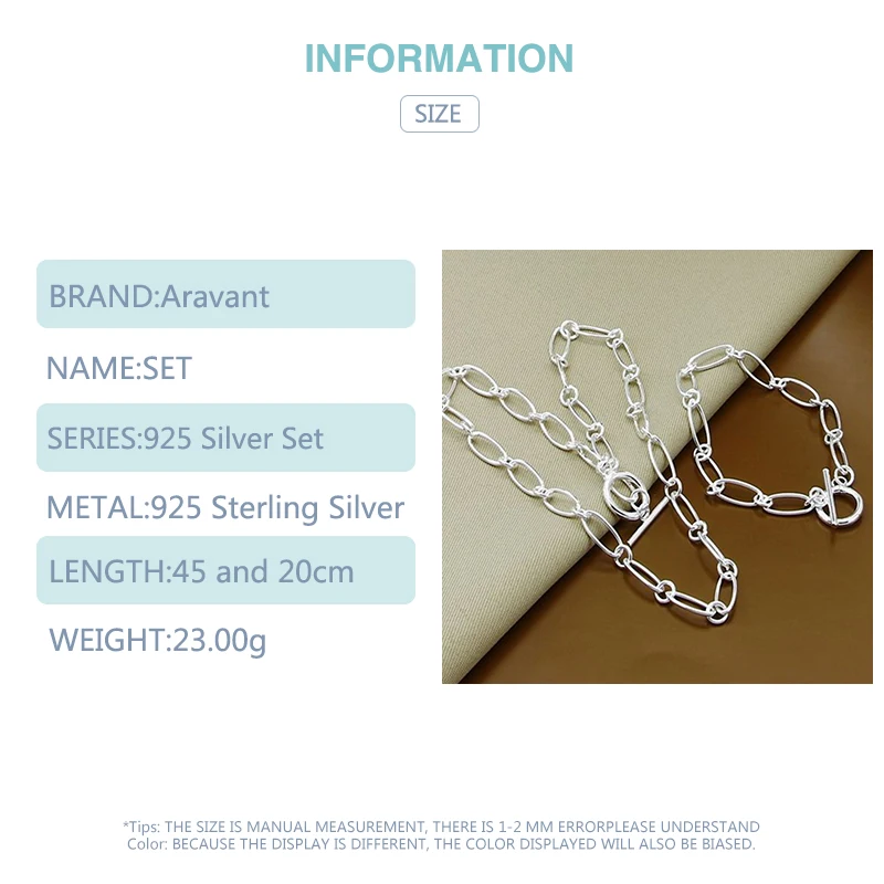 925 Silver Jewelry Set Necklace Bracelet Set For Women Party Jewelry Gift - 6