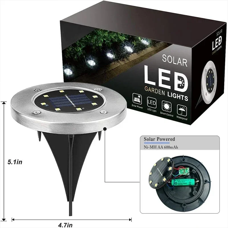 8LED Solar Power Disk Light Outdoor Garden Solar Underground Light Deck Light Sp