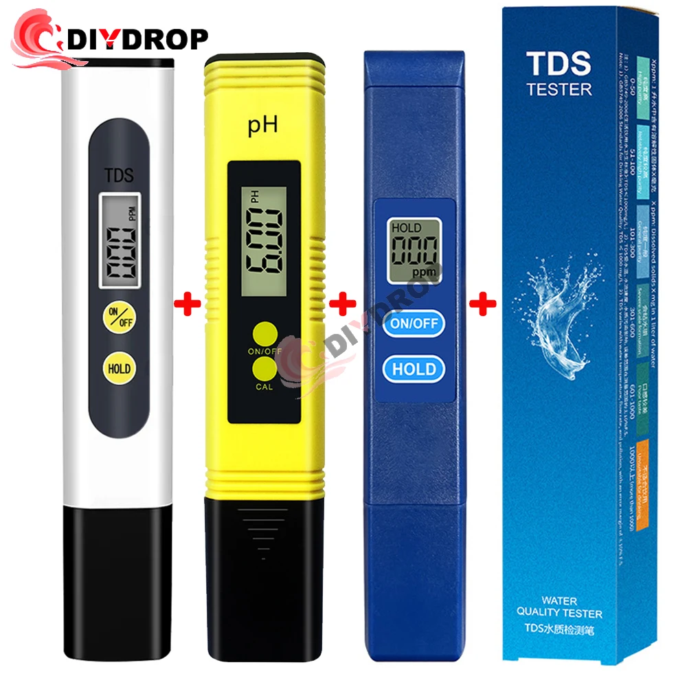 Water Tester PH Meter & TDS Meter Digital Water Quality Tester 0-14 PH Tester 0-9990PPM TDS&EC LCD Water Purity PPM Aquarium Filter