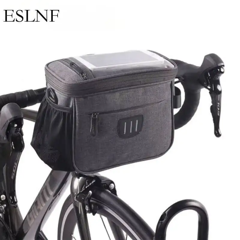 ESLNF 자전거 핸들바 가방 멀티 포켓 대용량 다기능 방수 MTB 보관 가방..