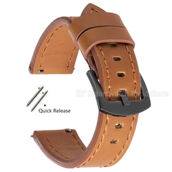 Genuine Cowhide Leather Quick Release Watch Strap - Universal Replacement Bracelet - 22mm (Brown - Black)