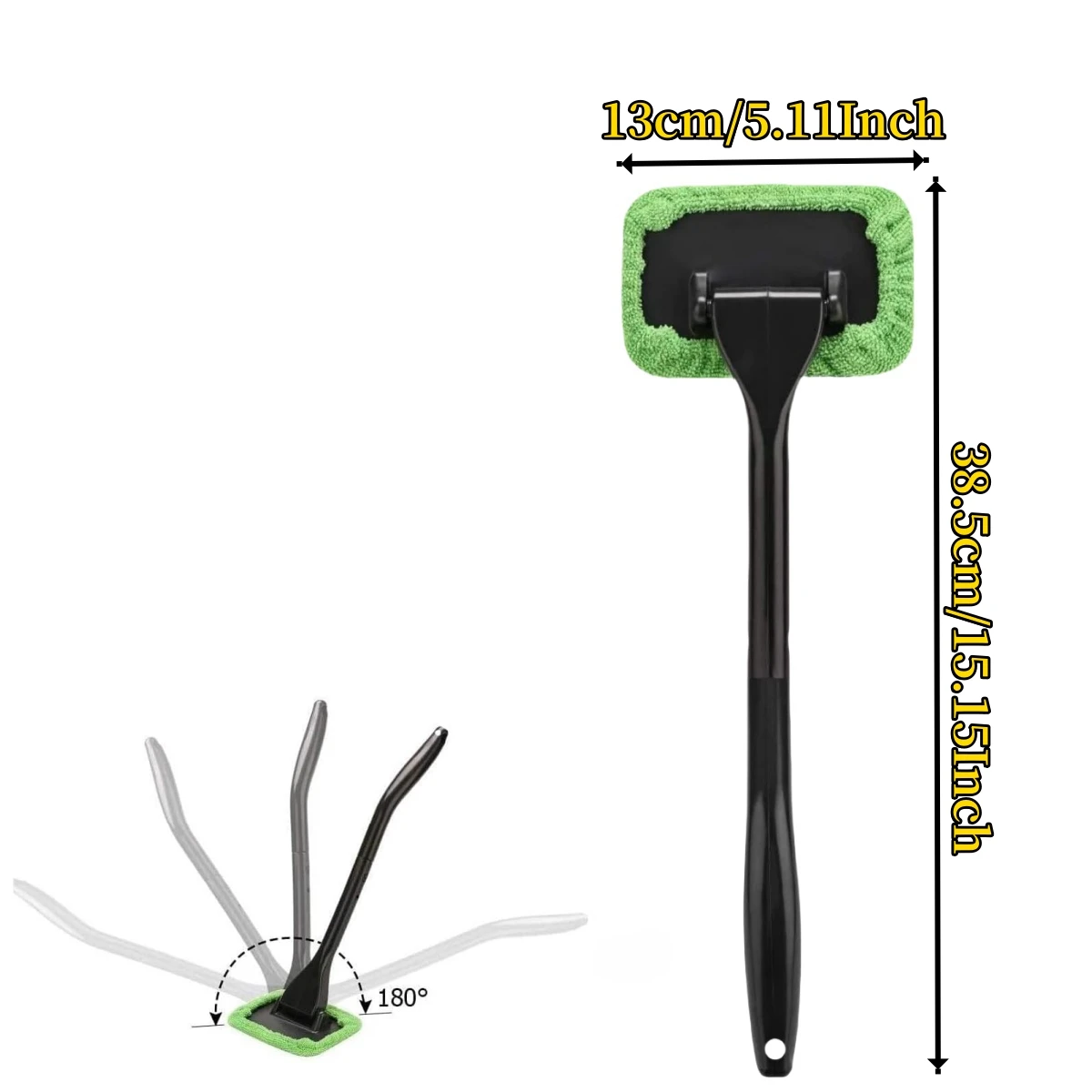 3-Piece Long Handle Windshield Defogging and Dust Removal Cleaning Set with Reusable Cloth Pads