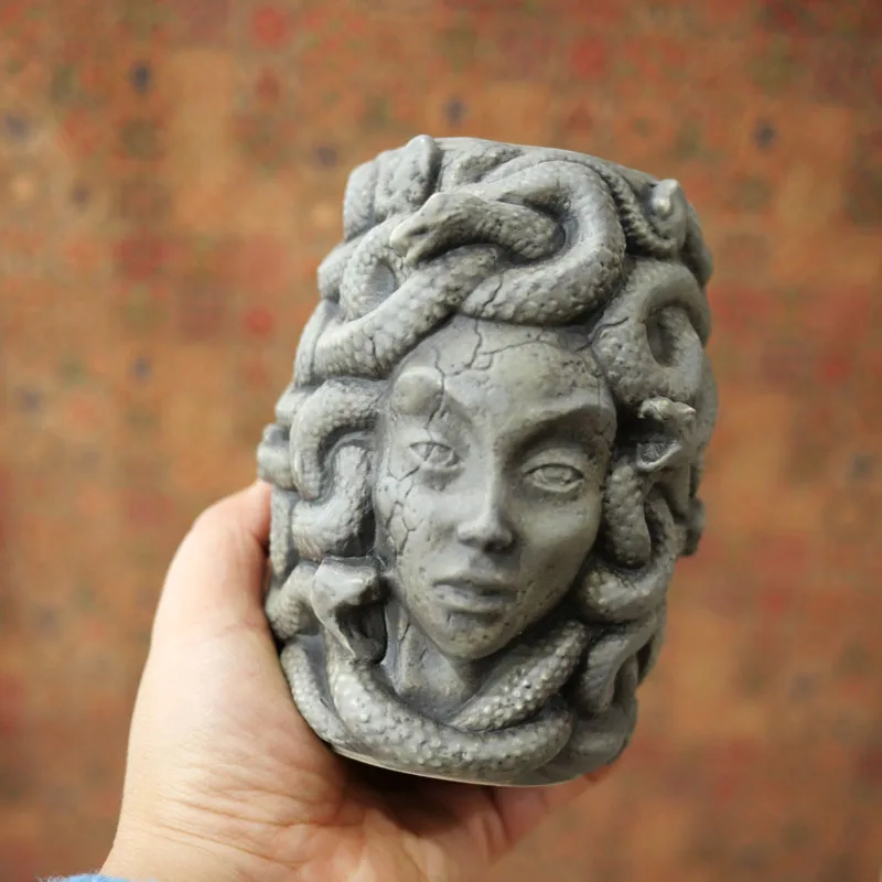 Vaas Mold Slang Koningin Medusa Vetplanten Bloempot Siliconen Mallen Gips Cement Beton Planter Pen Holder Mould Resin Mold