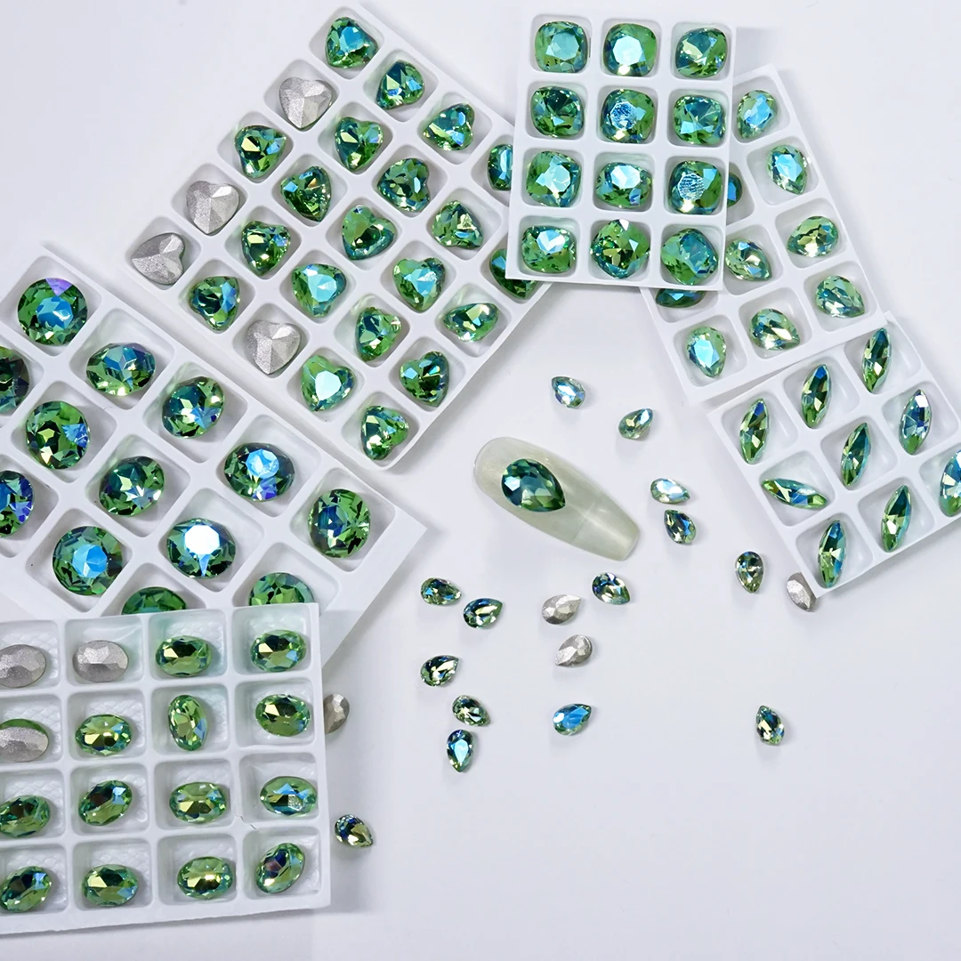 

Nail Glass Crystal Rhinestones Diamond Gems 3D Glitter Stone Art Decorations Water Ripple Point Bottom Nails Parts Accessories