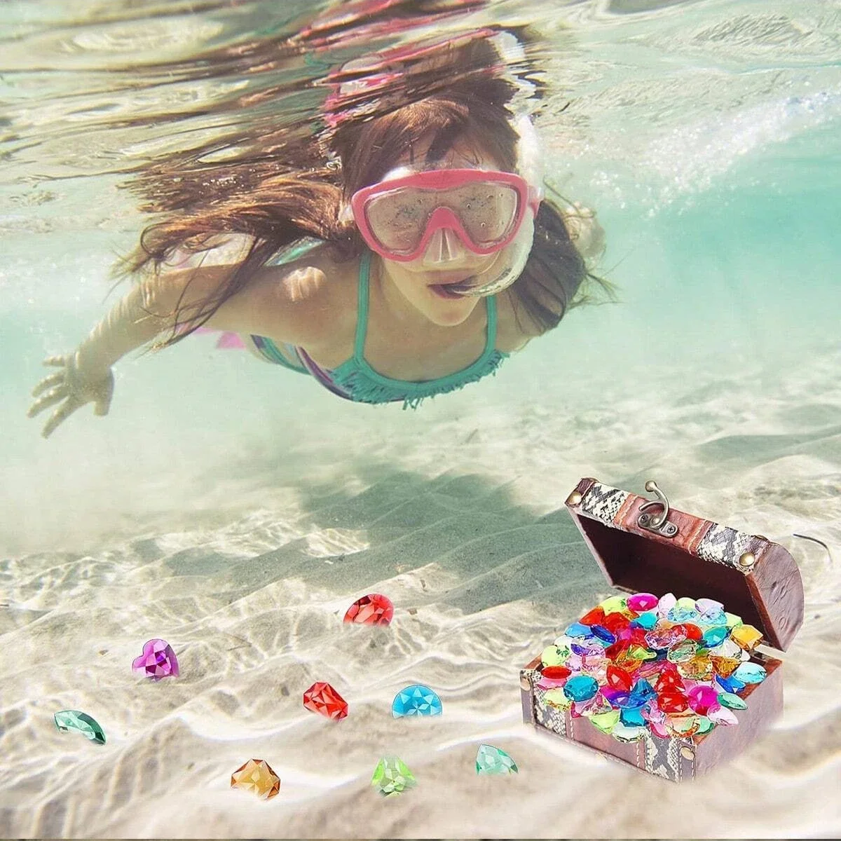 Gem Toys 100pcs DIY Pirate Treasure Fake Acrylic Sparkling Diamond Colorful Beach Gemstones Pirate Jewelry