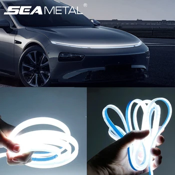 SEAMETAL-자동차 후드 주간 주행등 범용 시작 스캔 LED 다이나믹 DRL 12V 유연한 장식 조명 스트립 방수, 차량 후드 조명