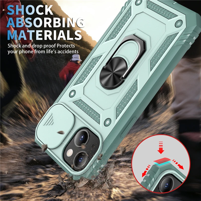 Slide Camera Lens Protection Magnetic Ring Holder Case For iPhone 17 16 15 14 13 12 11 Pro Max Plus Mini XR XS Shockproof Cover 5