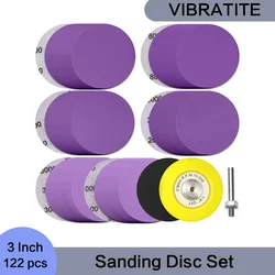 3 Inch 122 Pcs Sanding Discs Hook and Loop Sandpaper Purple Alumina Abrasive with Soft Foam Buffering Pad and Backing Pad