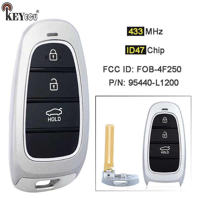 

KEYECU 433MHz ID47 Chip PN: 95440-L1200 FCC ID: FOB-4F250 Keyless GO Smart Remote Key Fob for Hyundai Sonata 2019 2020 2021