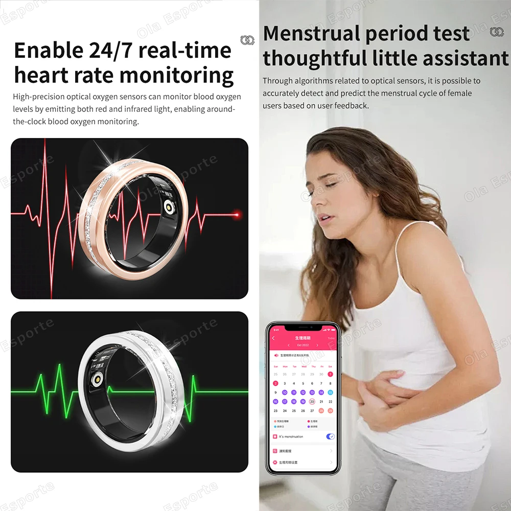 2026 New Smart Ring Lady Heart Rate Sleep Health Monitor Menstrual cycle detection IP68 Waterproof Fashion Sport Rings Women Men 4