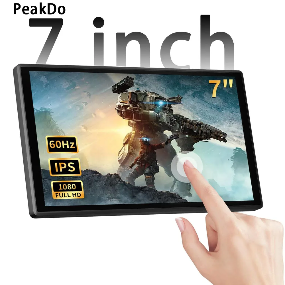 PeakDo 7인치 휴대용 터치스크린 IPS LCD 디스플레이, 게임, 업무, PS5/Xbox/PC용 보조 화면, 1080P 60Hz USB C HDMI 모니터
