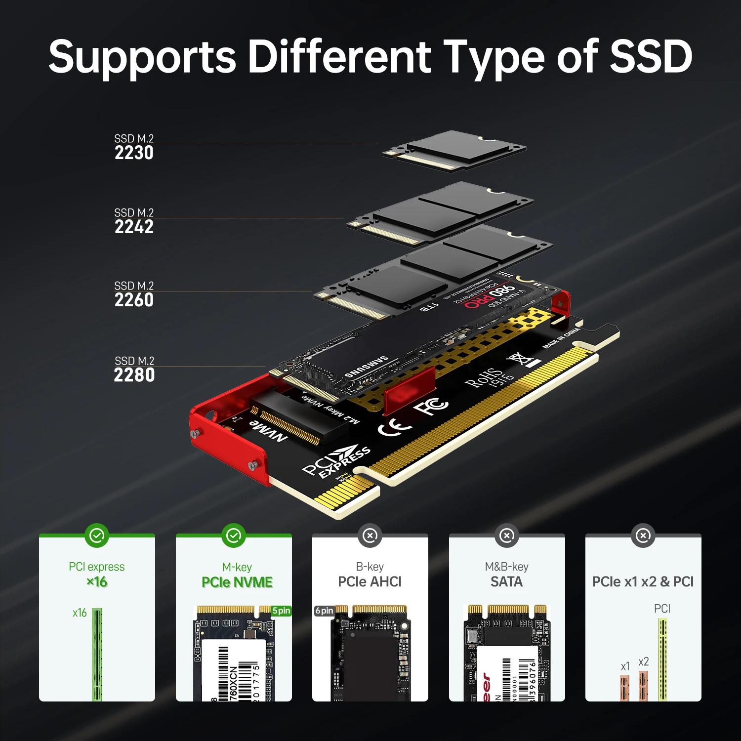 Case, M.2 NVME para PCIE 4.0, Adaptador