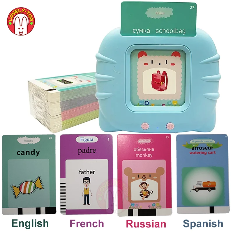 

English Flash Cards For Kids Talking Russian Spanish French Words Games Language Education Toys Sight Reading Gadget Gift