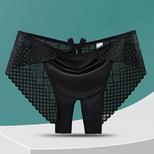 Sous-vêtements Sexy à entrejambe ouvert pour femmes, culotte taille basse, haute élasticité, nœud ajouré, grille, pas besoin de enlever, Breifs fins et doux 1