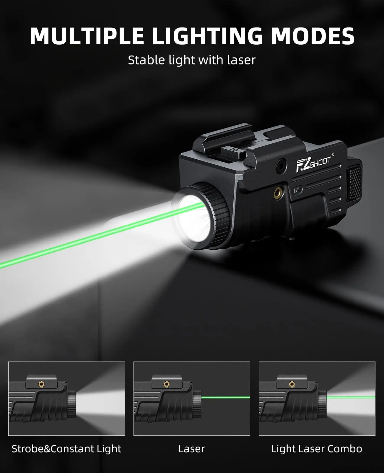 Pistol Flashlight 800 Lumens Rechargeable Compact for Glock Picatinny Rail