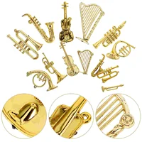 13 Pcs Gold Plated Mini Instruments Musical Pendant Diy Home Decor Plastic naments Christmas Accessories Miniature Harp Lyre Kit 1