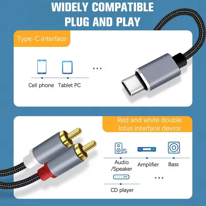 Premium USB-C to Dual RCA Audio Splitter Cable for Enhanced Sound Quality