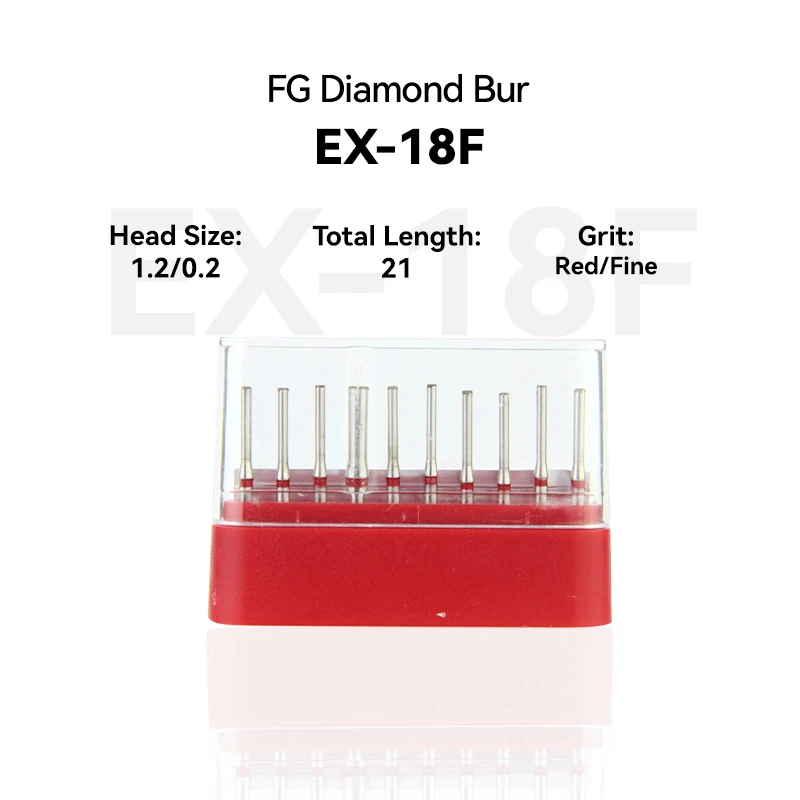 

1Set Dental Clinic Products EX-18F Diamond Bur FG High Speed 1.2/0.2 21.0mm RED Fine Medium Intra-oral Tools Dentist Gift