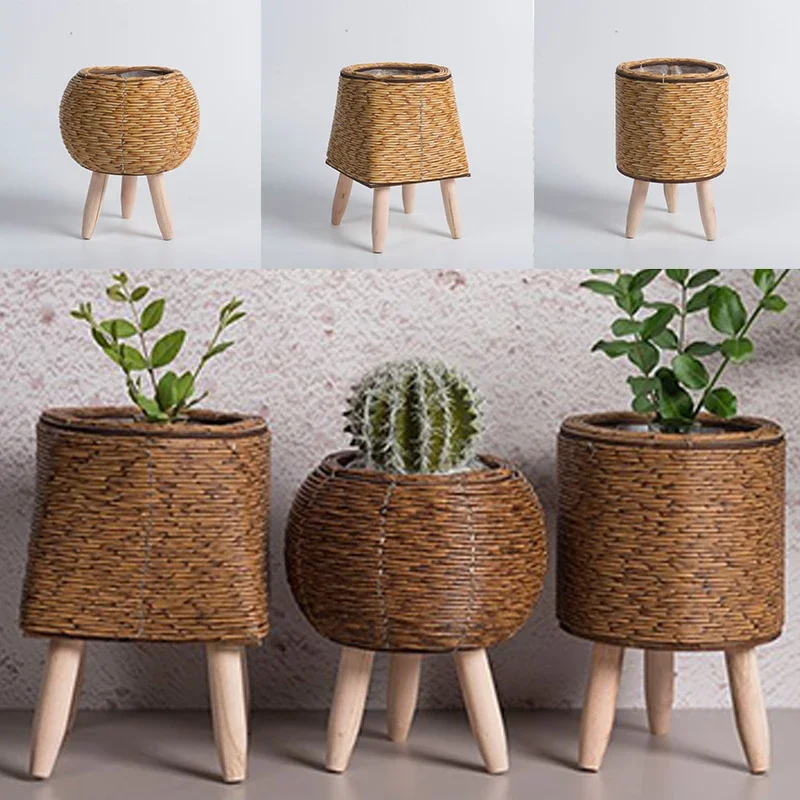 Vine Woven Flower Rack Staffa Triangolare Vaso Da Fiori Da Tavolo Creativo Contenitore Per Piante Succulente Scaffale Per Piante Vaso Intrecciato Per 