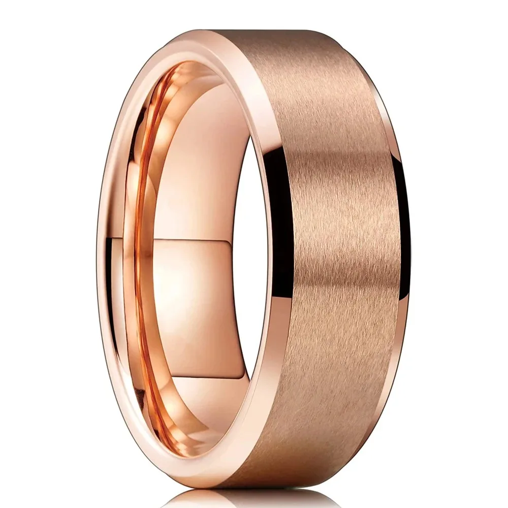 Sleek 8mm Silver Stainless Steel Matte Finish Ring with Beveled Edge – Elegant Unisex Jewelry for Weddings, Parties, and Gifts