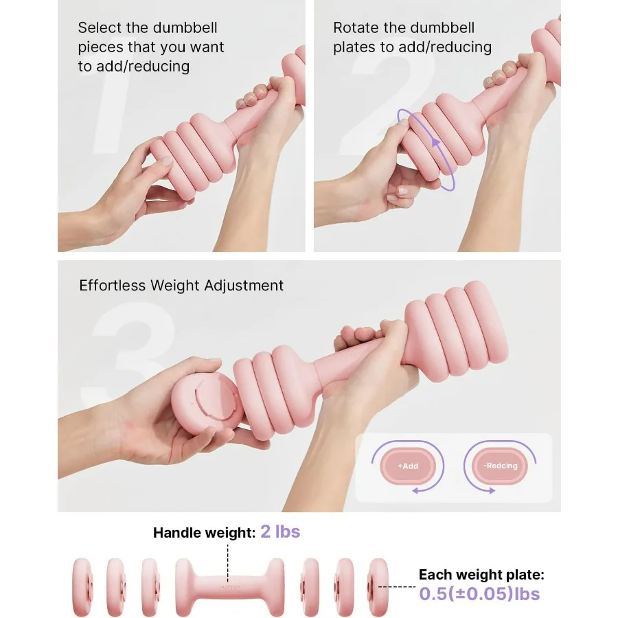Adjustable Dumbbell Set of 2, 4-in-1 Hand Weights for Women at Home, Compact Free Weights Dumbbells Set with Soft Grip and Base,