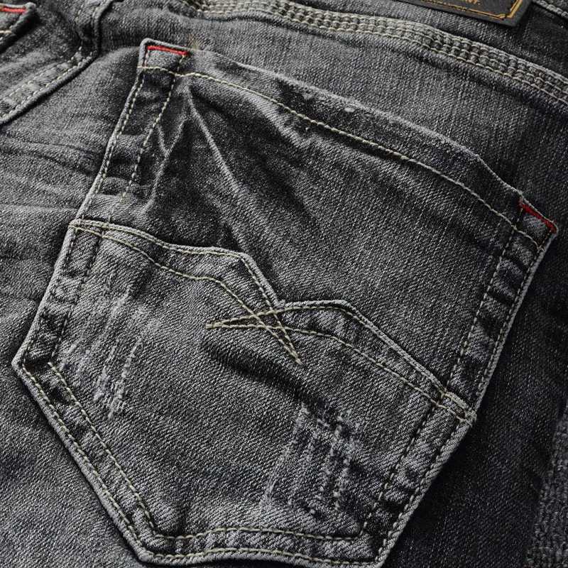 Fashion Designer Men Jeans Retro Black Gray Elastic Stretch Slim Fit Ripped Jeans Men Casual Trousers Vintage Denim Pants Hombre