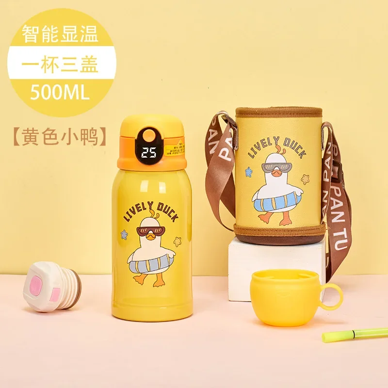 New Cute Cartoon Duck Thermos Water Bottle With Straw Strap Kids Stainless  Steel Vacuum Flask Tea Cups Baby Girls School Bottles - Vacuum Flasks &  Thermoses - AliExpress