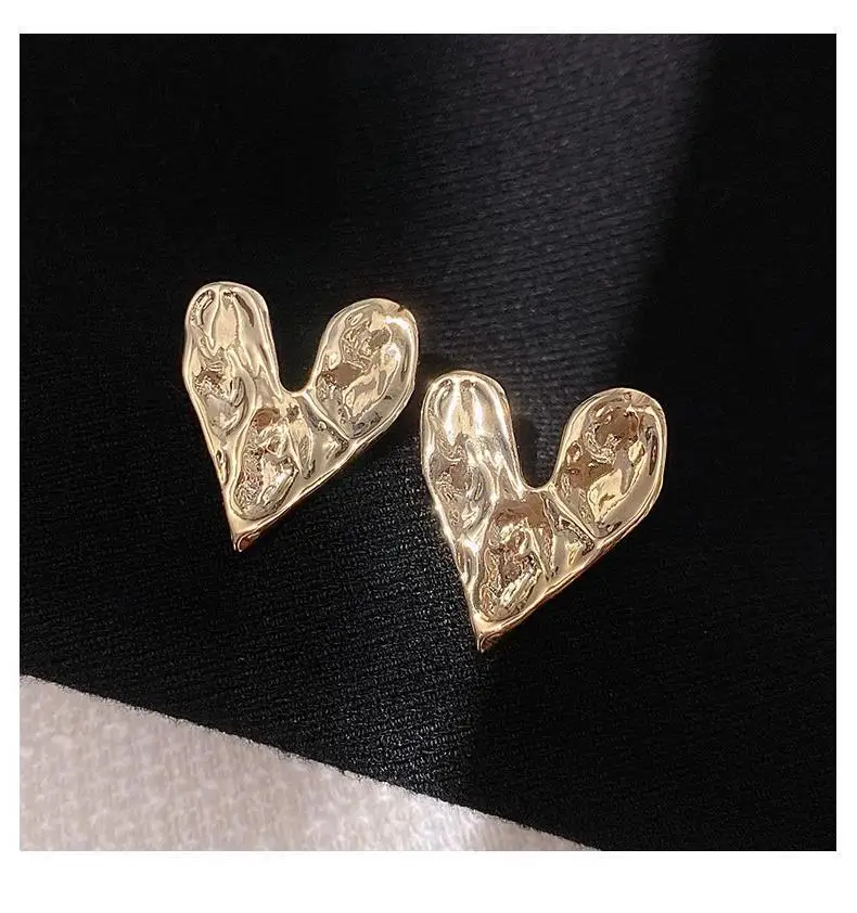 Korean Design Sense Concave Convex Uneven Gold Heart Clip on Earrings Fashion Unusual Accessories Women's Party Jewelry ear clip earrings clip earrings ear clip ear accessories