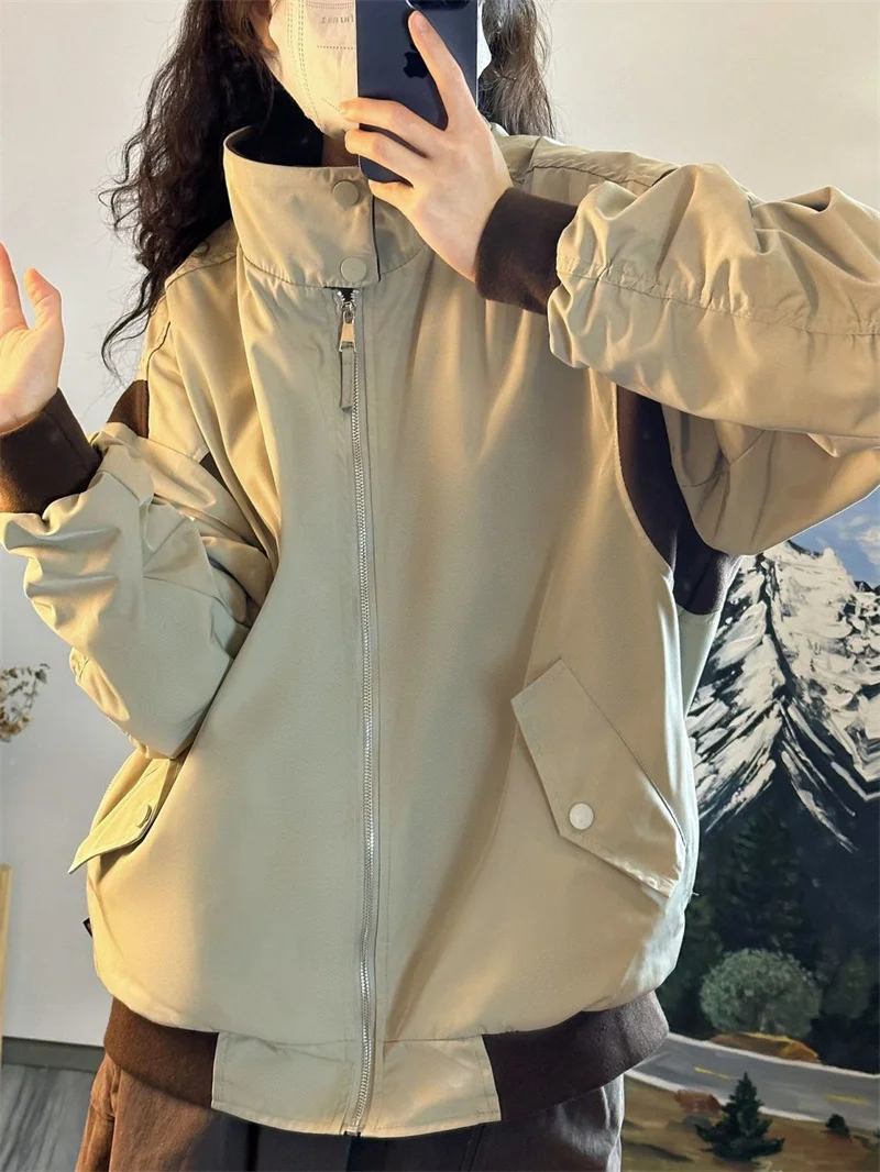 American Street Trend Jacket Women's Spring and Autumn New Design Sense Niche Loose and Versatile Casual Patchwork Top Coat