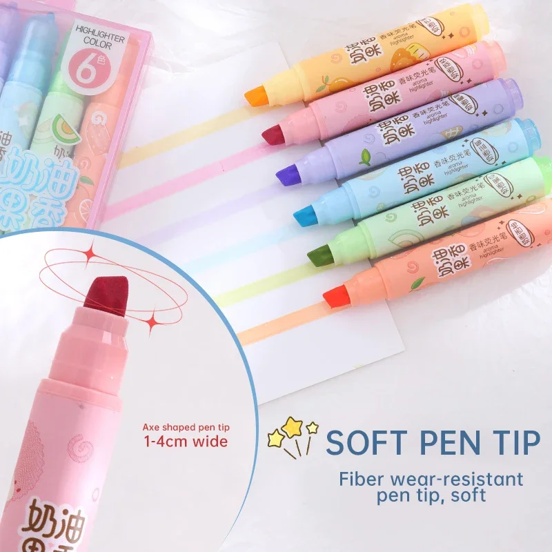 Highlighter pen marker pen highlighter marker 6 Colors Highlighter Markers Creamy Fruity Aroma Highlighter Pen Back to School Supplies Aesthetic for Girl Students Kids Gifts