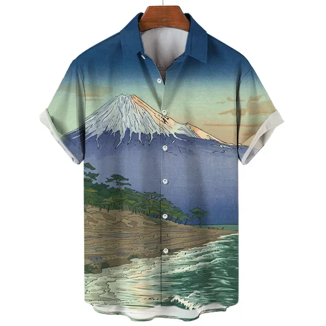

2024 New Fashion Men's Casual Short Sleeve Hawaiian Shirt Retro Lapel Clothing, Social, 3D, Fashion Plus Size Men's Shirt