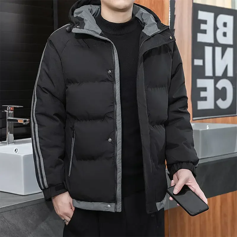 

Padding Hooded Men's Down Jacket Youth Male Padded Coats Harajuku Fashion Parkas Korean Luxury Clothing Winter Outer Quilted Hot