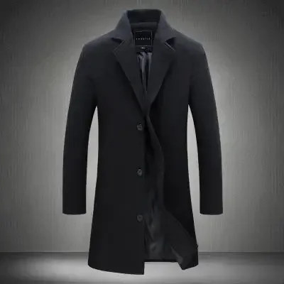 Trench Coat Casual Men Jacket Cross-border Men's Medium-length Solid Color Single-breasted Casual Trench Jacket