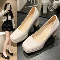 Sexy Square Toe Womens Shoes Heels Patent Leather Wedding Party Big Size 43 Pumps Square Heel Zapatos De Mujer Plataforma 1
