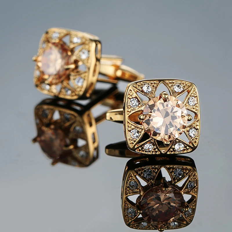 Luxury Mens Cufflinks - Round Crystal Zircon Cats Eye Stone Suit Accessories