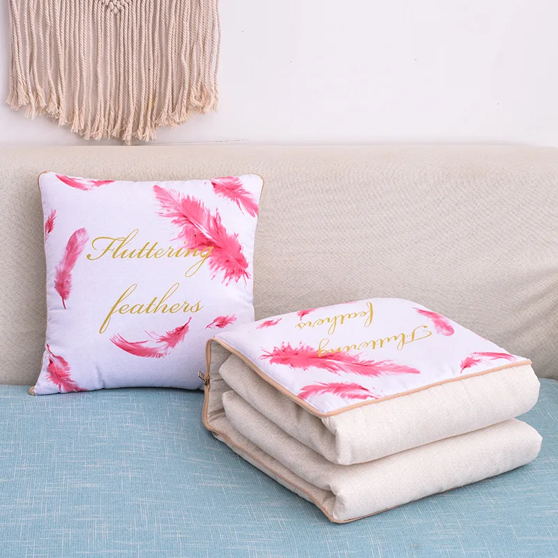 2 In 1 Pillow Travel Quilt Blanket Cartoon Thick Throw Pillow Portable Foldable Air Conditioner Cushion Blanket Car Sofa Office