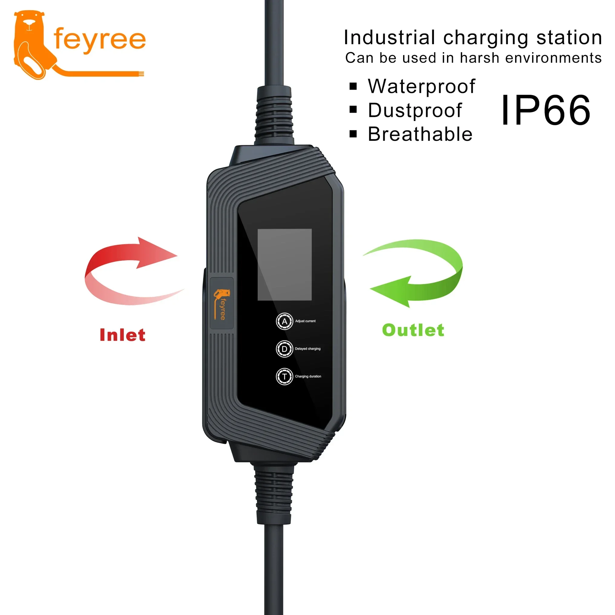 Feyree Type1 7kW 32A 1P EV Charger Plug with J1772 Cord Current Adjustable Portable Charging Box Holder for Electric Car Charger