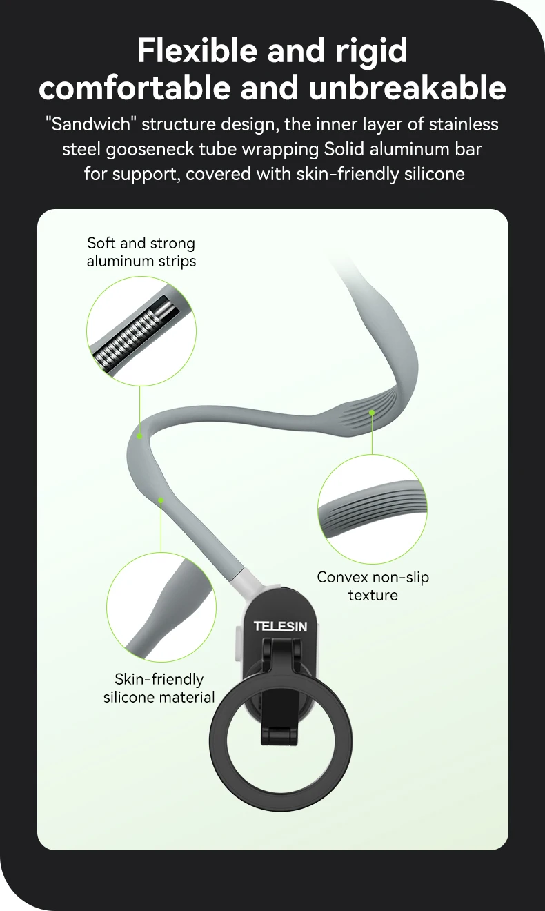 TELESIN Silicone Phone Magnetic Neck Mount Quick Release Hold for Iphone 15 14 1